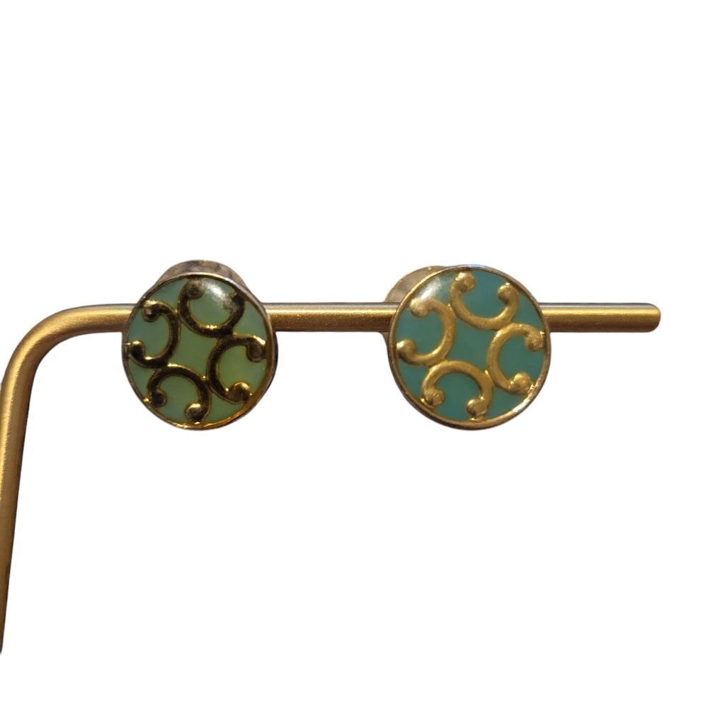 Gold and Green Enamel Stud Earrings